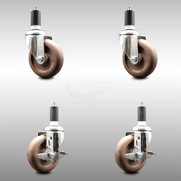 4 Inch 316SS High Temp Glass Filled Nylon 1-1/4 Inch Stem Caster Brake SCC, 2PK, Service Caster, Mfr#: SCC-SS316EX20S414-GFNSHT-2-TLB-2-114